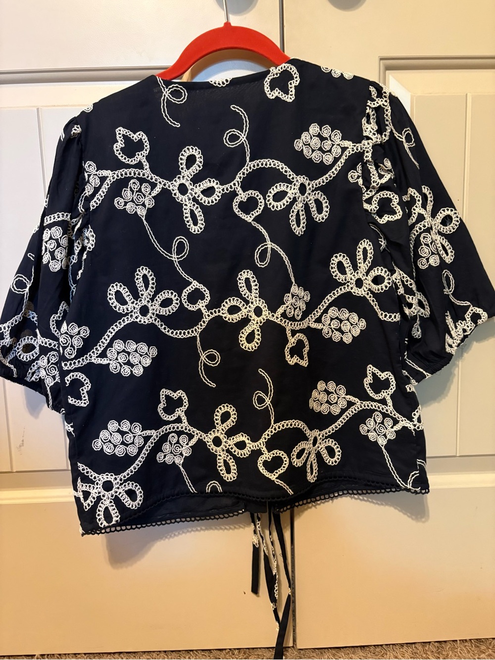 CeCe Navy Blouse with Cream Lace Embroidery - Picture 5 of 5